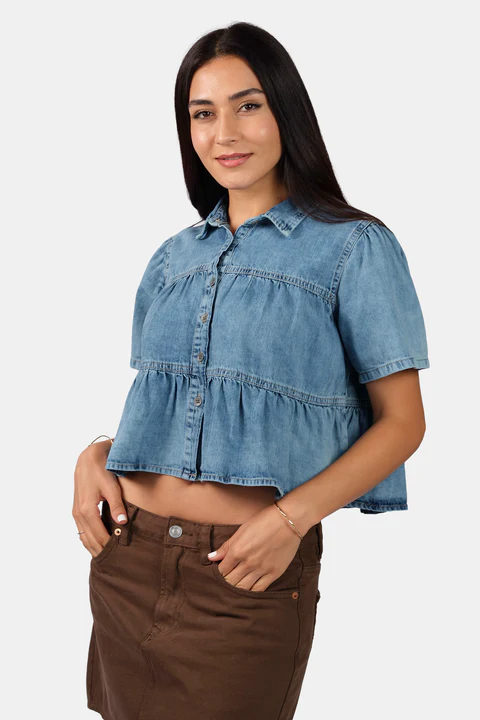Naraa Cropped Denim Shirt - Image 2