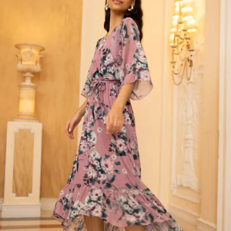 Pink Floral Kimono Dress