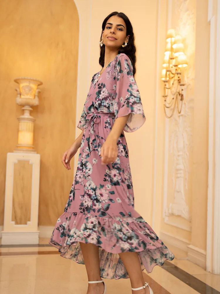 Pink Floral Kimono Dress