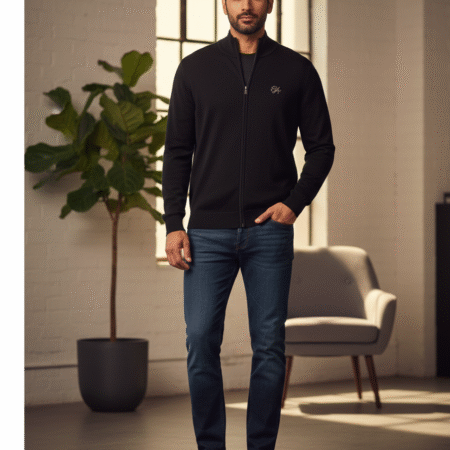 The Noir Luxe Fine-Knit Zip Cardigan