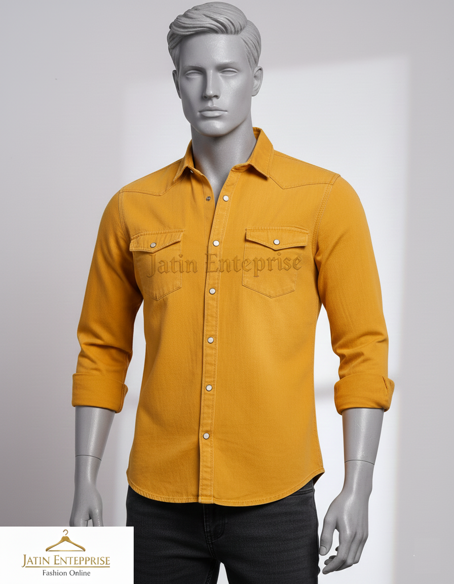 Jatin Enterprise Men's Frontier Casual Shirt – Rich Mustard Yellow Western Yoke